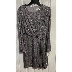 Calvin Klein Silver Sequined Party Dress NWT Size 10